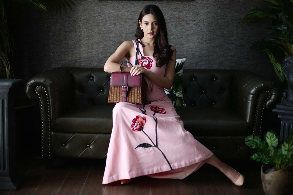 LENA wicker handbag with classy outfit